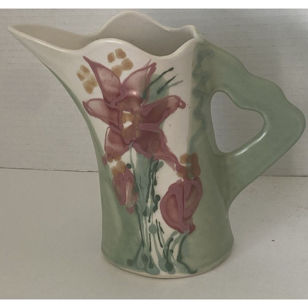 VTG Studio Art Pottery SIGNED INGRID 1980's Style Painted Pastel Pitcher